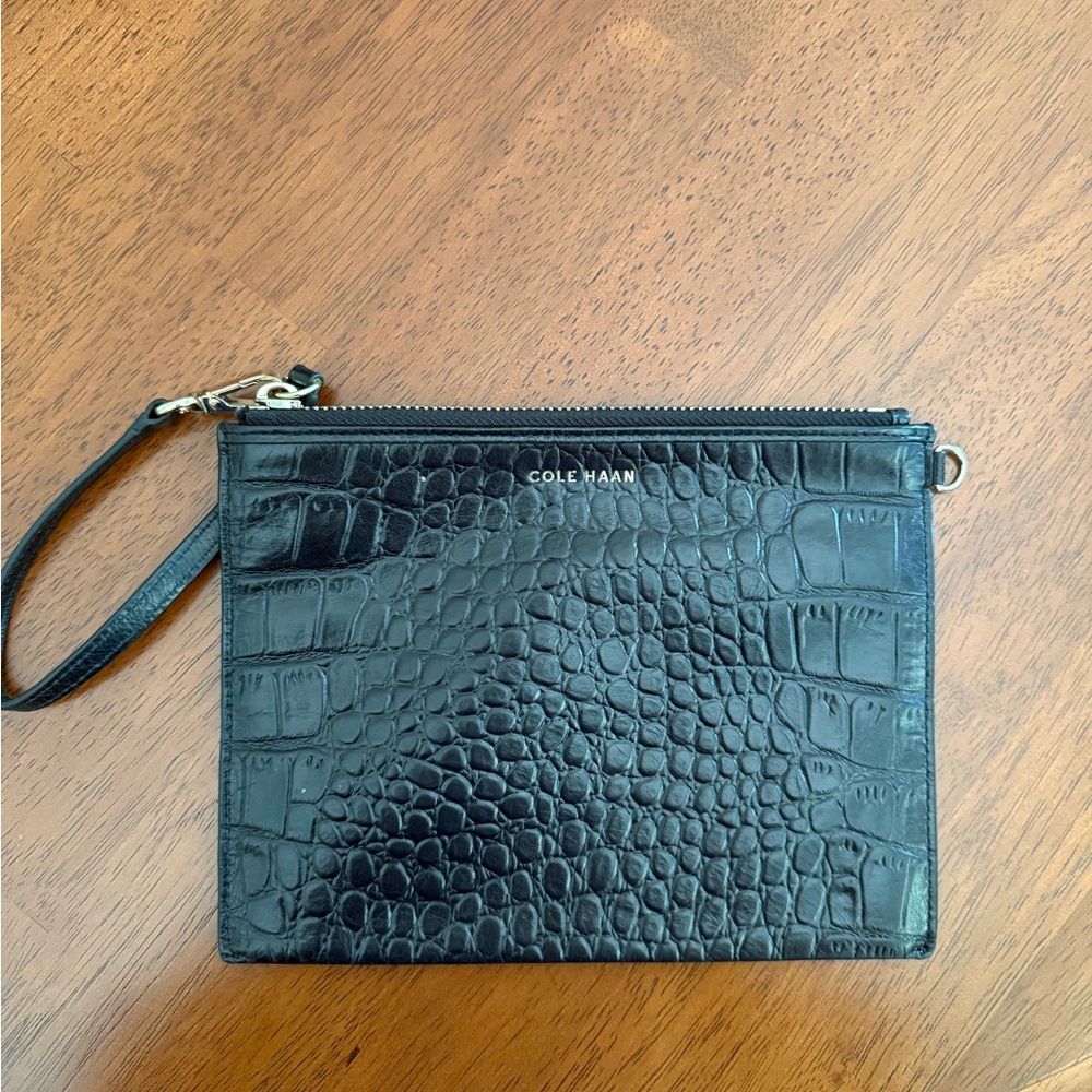 Cole Haan Black Croc-Embossed Wristlet